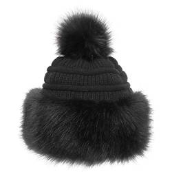 Soul Young Fellmütze Pelzmütze Damen mütze Wintermütze Faux Fuchs Pompom Warm Weich Stirnband Hut(Schwarz) von Soul Young