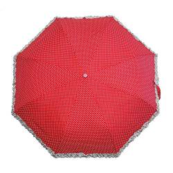 SoulCats Taschen Regenschirm gepunktet mit Rüschenrand praktisch mit Automatik klein faltbar in rot von SoulCats