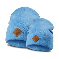 Soulbuddy Beanie - 2er Set Blau | Partnerlook-Set | 1 Herren oder Damen Wintermütze (One Size - 54-62 cm) und 1 Kinder Strickmütze (Größe L - 49-54 cm) von Soulbuddy