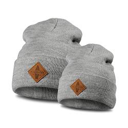 Soulbuddy Beanie - 2er Set Grau | Partnerlook-Set | 1 Herren oder Damen Wintermütze (One Size - 54-62 cm) und 1 Kinder Strickmütze (Größe L - 49-54 cm) von Soulbuddy