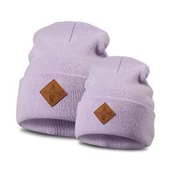 Soulbuddy Beanie - 2er Set Lavendel | Partnerlook-Set | 1 Herren oder Damen Wintermütze (One Size - 54-62 cm) und 1 Kinder Strickmütze (Größe M - 45-49 cm) von Soulbuddy