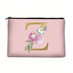 Soulnioi Make-up-Tasche, personalisierbar, Blumen-Buchstabe A-Z, wasserdicht, für Damen/Mädchen, Brautjungfer, Geschenke für Geburtstag, Hochzeit, Rosa, Z von Soulnioi