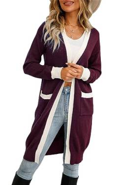 Soulolo Damen Strickjacke Cardigan Elegant Lang Jacke Langarm Grobstrick-Cardigan Lang Winter Grobstrickjacke Strickmantel ÜBergangsjacke Wintermäntel Longstrickjacke von Soulolo