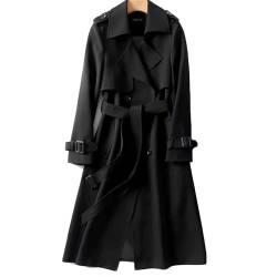 Soulolo Damen Trenchcoat Zweireiher Mantel Lang Umlegekragen Trenchcoat Einfarbig Damenmantel Windjacke Übergangsmantel mit Taschen mit Knöpfen Herbst Winter Jacke Outwear von Soulolo