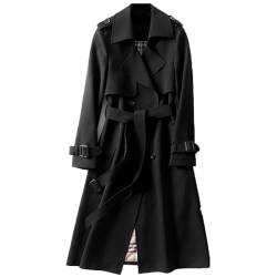 Soulolo Damen Trenchcoat Zweireiher Mantel Lang Umlegekragen Trenchcoat Einfarbig Damenmantel Windjacke Übergangsmantel mit Taschen mit Knöpfen Herbst Winter Jacke Outwear von Soulolo