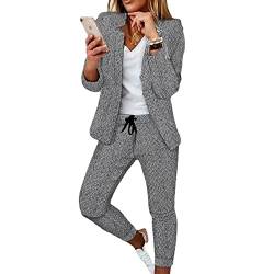 Soulolo Elegant Business Anzug Set Hosenanzug Blazer Zweiteiliger Anzug Langarm Anzugjacke Slim Set Einfarbig gestreiftes Quadrat Damenanzug 2 Stück von Soulolo