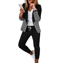 Soulolo Elegant Business Anzug Set Hosenanzug Blazer Zweiteiliger Anzug Langarm Anzugjacke Slim Set Einfarbig gestreiftes Quadrat Damenanzug 2 Stück von Soulolo