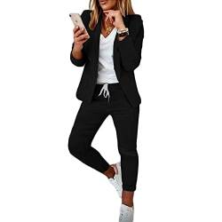 Soulolo Elegant Business Anzug Set Hosenanzug Blazer Zweiteiliger Anzug Langarm Anzugjacke Slim Set Einfarbig gestreiftes Quadrat Damenanzug 2 Stück von Soulolo