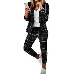 Soulolo Elegant Business Anzug Set Hosenanzug Blazer Zweiteiliger Anzug Langarm Anzugjacke Slim Set Einfarbig gestreiftes Quadrat Damenanzug 2 Stück von Soulolo