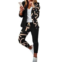 Soulolo Elegant Business Anzug Set Hosenanzug Blazer Zweiteiliger Anzug Langarm Anzugjacke Slim Set Einfarbig gestreiftes Quadrat Damenanzug 2 Stück von Soulolo