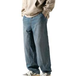 Soulolo Herren Jeans Baggy Hip Hop Jeanshose Straight Leg Jeans Casual Vintage Denim Hosen Y2K Jeans Teenager Hose Jeans Harajuku Denim Pants von Soulolo