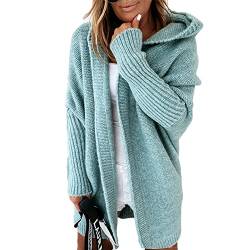 Soulolo Strickjacke Damen Grobstrick-Cardigan Lang Damen Cardigan Langarm Grobstrickjacke Strickmantel mit Kapuze Wintermäntel Longstrickjacke Outwear Elegant ÜBergangsjacke von Soulolo