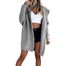 Soulolo Strickjacke Damen Grobstrick-Cardigan Lang Damen Cardigan Langarm Grobstrickjacke Strickmantel mit Kapuze Wintermäntel Longstrickjacke Outwear Elegant ÜBergangsjacke von Soulolo