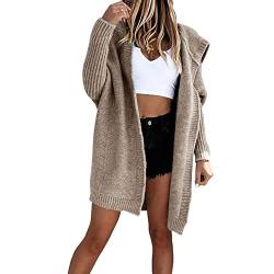 Soulolo Strickjacke Damen Grobstrick-Cardigan Lang Damen Cardigan Langarm Grobstrickjacke Strickmantel mit Kapuze Wintermäntel Longstrickjacke Outwear Elegant ÜBergangsjacke von Soulolo