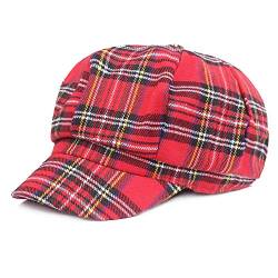 Soultopxin Damen Plaid Flat Cap Herren Ivy Gastby Cabbie Cap Unisex Baumwolle Newsboy Cap, Stil-038-Rot, Einheitsgröße-M von Soultopxin