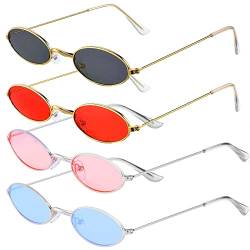 4 Stück Retro Sonnenbrille Oval Brille, Vintage Sonnenbrillen Set, Sonnenbrille Retro Metall, Sonnenbrille Oval Damen, Bunte Oval Klein Sonnenbrille, Für Reisen, Selfie, Strand, Sommer, Alltag von SoundZero