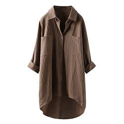 Bluse Damen Lässiges Hemd mit V-Ausschnitt 100% Baumwolle Lockere Passform Solide Dickes Oberteil Elegant mit Tasche von Soupliebe