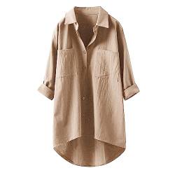 Bluse Damen Lässiges Hemd mit V-Ausschnitt 100% Baumwolle Lockere Passform Solide Dickes Oberteil Elegant mit Tasche von Soupliebe