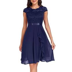 Damen Abendkleider Elegant A Linie Festliches Abendkleider Cocktailkleid V Ausschnitt Standesamt Chiffon Hochzeitskleider Kleid Spitze Partykleid Spitzen Dress Brautkleid, Blau von Soupliebe