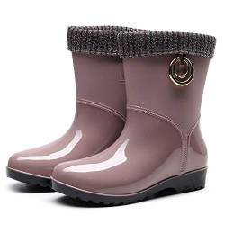 Damen Halbhoch Gummistiefel,Gefütterte Gummistiefel Damen Kurze Regenstiefel Winterstiefel Warme Stiefel Protective Regenschuhe Schlupfstiefel Wasserdichte Gummistiefeletten von Soupliebe