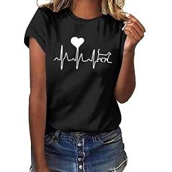 Damen Oberteile - Ausgefallene T-Shirt, Rundhals Sommer Tops mit Aufdruck Mode Shirt Lässig für Leggings Elegant Weiß Shirt Locker Kurzarm Bluse Tops Sportshirt Teenager Mädchen von Soupliebe