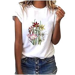 Damen Oberteile Sommer Tshirt Kurzarm Bluse mit Rundhalsausschnitt Bunte Blumen Drucken T-Shirt Tee Tops Pullover Teenager Mädchen Pulli Tunika Shirt Freizeit T Shirts Longbluse für Frauen von Soupliebe