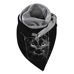 Damen Schal Winter Frauen Schal Mit Knöpfen Elegant Klassischer Persönlichkeit Katze Motiv Dreieck Herbstschal Winterschal Mit Button Weicher Scarf Valentinstag Frau Geschenk von Soupliebe