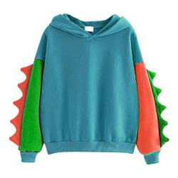 Dino Hoodie Damen Kawaii Erwachsene Kapuzenpullover Sweatshirt Mit Kapuze Motiv Langarm Sweatshirt Vintage Hoody von Soupliebe