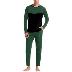 Herren Pyjama Lang Rundhals Männer Pyjamahose Schlafanzug Baumwolle Warm Flanell Pyjamas Nachtwäsche Einfärbiger Langarm Set Nachthemd Schlafanzughose von Soupliebe