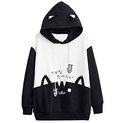 Hoodie Damen Teenager Mädchen Pullover mit Kapuze Kawaii Katze Bedrucken Sweatshirt Casual Langarmshirt Hoody Kapuzenpulli Kapuzenpullover von Soupliebe