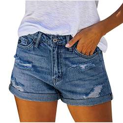 Jeans Short Damen High Waist Denim Bermuda-Shorts Basic Stretch Shorts mit Aufschlag Tarnung Kurze Hose Short Boyfriend Caprihose im Used Look von Soupliebe