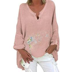 Leinenbluse Damen musselin Bluse Damen Bluse Damen Sommer Tunika V-Ausschnitt Große Größen Blusenshirt Damen Langarmshirt Leinen Baumwolle Hemd Oberteile Druck Oversize Shirt von Soupliebe