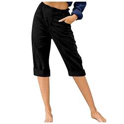 Leinenhose Damen Sommer 3/4 - Sommerhose Damen Leicht Dreiviertel Hose Caprihose Luftige Freizeithose High Waist Drawstring Stoffhose Casual Baumwolle Leinen Kurze Capri Hosen für Frauen von Soupliebe