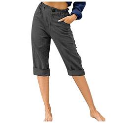 Leinenhose Damen Sommer 3/4 - Sommerhose Damen Leicht Dreiviertel Hose Caprihose Luftige Freizeithose High Waist Drawstring Stoffhose Casual Baumwolle Leinen Kurze Capri Hosen für Frauen von Soupliebe