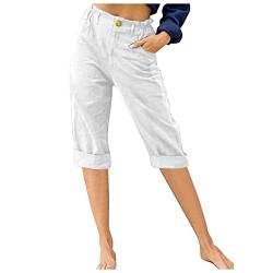 Leinenhose Damen Sommer 3/4 - Sommerhose Damen Leicht Dreiviertel Hose Caprihose Luftige Freizeithose High Waist Drawstring Stoffhose Casual Baumwolle Leinen Kurze Capri Hosen für Frauen von Soupliebe