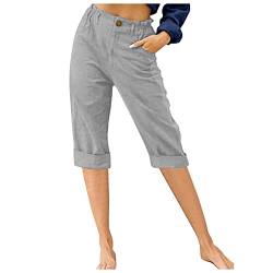 Leinenhose Damen Sommer 3/4 - Sommerhose Damen Leicht Dreiviertel Hose Caprihose Luftige Freizeithose High Waist Drawstring Stoffhose Casual Baumwolle Leinen Kurze Capri Hosen für Frauen von Soupliebe