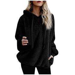 Plüsch Hoodie Damen Pullover Teddy-Fleece Plüsch Kapuzenpullover Winter Warm Pulli Mit Bären Ohren Casual Einfarbig Langarm Sweatshirt Hoodies von Soupliebe