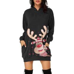 Pulloverkleid Damen Lang Casual Langarm Weihnachtspullover Sweatshirt mit Kapuze Taschen Lose Weihnachtskleid Mini Kleid Elegante Herbst Winter Baumwolle Oversized Weihnachtskleider Hoodie Kleid von Soupliebe