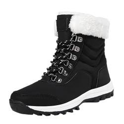 Schwarze Stiefeletten Damen Gefüttert Winter Winterschuhe Gummistiefel Outdoors Mädchen Flach Snow Boots Schneestiefel Wasserdicht Passform Bequeme Stiefeletten Winterstiefel von Soupliebe