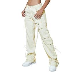 Soupliebe Arbeitshose Damen Mädchen Kargo Hosen Lockere Kleidung Cargohose Weite Trekkinghose Sweathose Vintage Locker Wanderhose High Waist Lang Fallschirmhose von Soupliebe