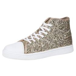 Soupliebe Damen Glitzer Sneaker Pailletten Schuhe, Karneval Rot Weiss Damen Glitzerschuhe für Damen Chucks Party Glamour Outfit Accessoires Damenschnürer Damenboots von Soupliebe