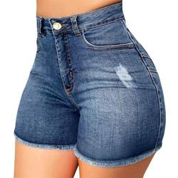 Soupliebe Damen Jeansshorts Basic In Aged-Waschung Jeans Bermuda-Shorts Kurze Hosen Aus Denim Für Den Damen High Waist Denim Kurze Hose Mit Quaste Ripped Loch Hotpants Shorts von Soupliebe