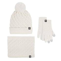 Soupliebe Mütze Und Schal Set Damen Geschenk Winter Wintermütze Mütze Mit Fleece Gefütterte 3 Teiliges Set Gerippte Winterhandschuhe Winterschal Für Herren Und Damen Mit Bomme Schal Handschuhe von Soupliebe