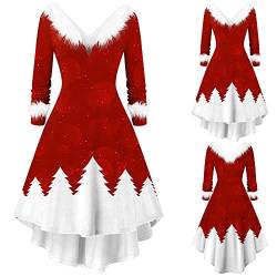 Weihnachtskleid Damen, Lustig Sexy Lang Rot Winterkleid Faltenrock Cocktailkleid 1950er Langarm Elegant Kleider Kostüm Weihnachtskostüm Weihnachtsoutfit Partykleid Ballkleid Abendkleider T25 von Soupliebe