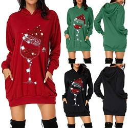 Weihnachtskleid Damen,Merry Christmas Hoodie Kleid Damen Weihnachtspullover Weihnachtskleider Hoodie Weihnachtspullover Rentier Print Kapuzenpullover Kleid Langes Weihnachts Pulli Weinachtspullie von Soupliebe