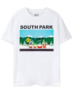 South Park Classic Scene Weißes Herren-T-Shirt | Ikonisches Cartoon-Grafik-T-Shirt | Zeitlose Animationsbekleidung Geschenkartikel von South Park