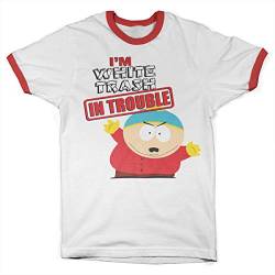 South Park Offizielles Lizenzprodukt I'm Weiß Trash In Trouble Ringer Herren T-Shirt (weiß Rot), S von South Park