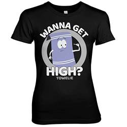 South Park Offizielles Lizenzprodukt Towelie - Wanna Get High Damen T-Shirt (Schwarz), S von South Park