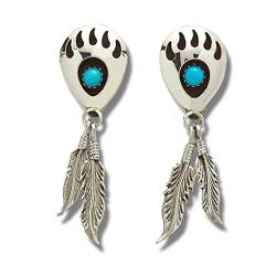 Indianerschmuck Ohrringe Türkis Bärentatze mit Federn Navajo Style Bear Paw Native USA von South Western Art GmbH