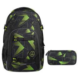 coocazoo JOKER Schulrucksack-Set 2tlg inkl. Schlamperbox (Lime Flash) von Southbag